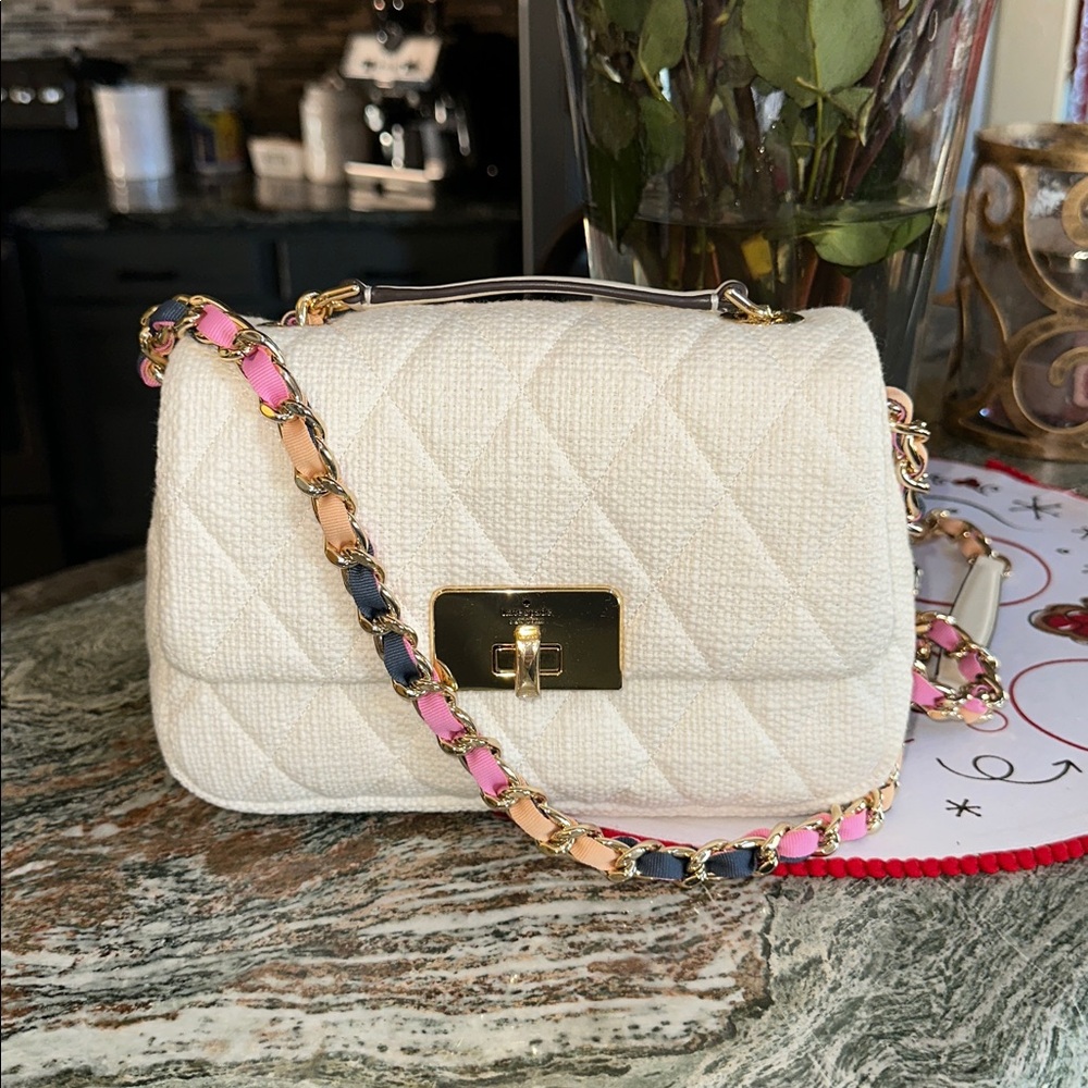 NWT Kate Spade Cream Quilted Shoulder Bag with Colorful Chain